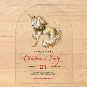 Elegant White & Gold Christmas Unicorn Acrylic Invitations