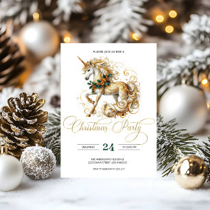 Elegant White & Gold Christmas Unicorn Invitation