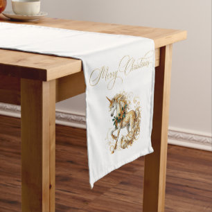Elegant White & Gold Christmas Unicorn Long Table Runner