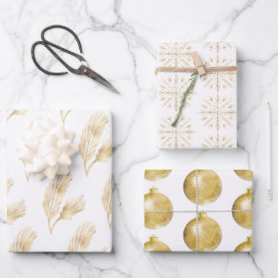Elegant White Gold Christmas Wrapping Paper Sheet