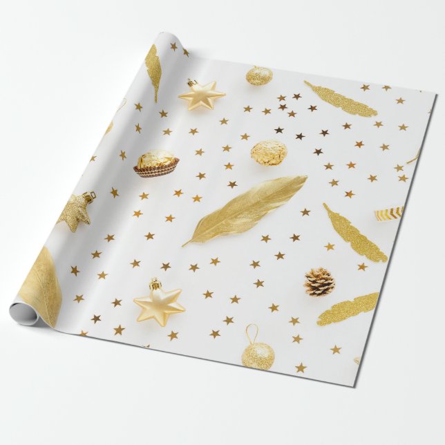 Elegant White, Gold Christmas Wrapping  Wrapping Paper (Unrolled)