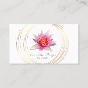 Elegant White ,Gold Circles Watercolor Lotus Business Card