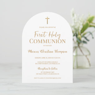 Elegant White Gold Cross Boy First holy communion Invitation
