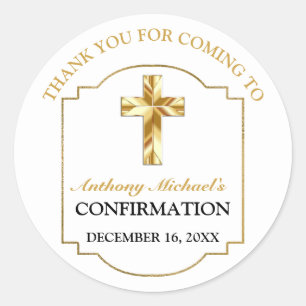 Elegant White Gold Cross Boys Confirmation Classic Round Sticker