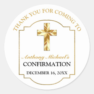 Elegant White Gold Cross Boys Confirmation Classic Round Sticker