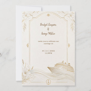 Elegant White Gold Cruise Wedding Lily Waves Invitation