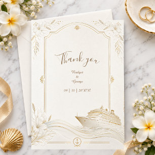 Elegant White Gold Cruise Wedding Lily Waves Thank You Card