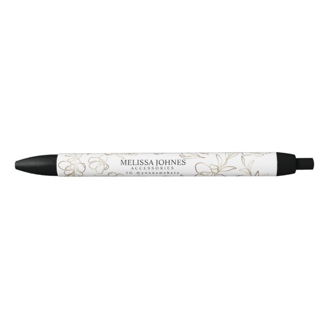Elegant White Gold Custom Business Name Ink Pen (Front)