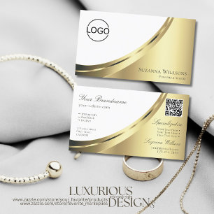 Elegant White Gold Decor with Logo and QR-Code Business Card