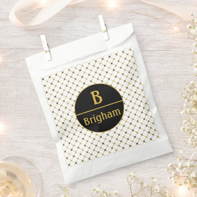Elegant White Gold Dot Grid Split Monogram Favour Bags (Clipped)
