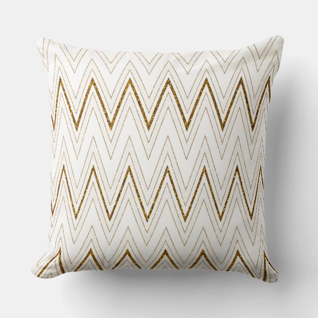 Elegant White gold faux glitter chevron pattern Cushion (Front)