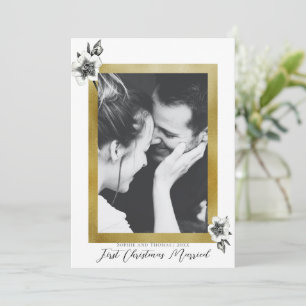 Elegant White Gold First Christmas Married Photo Holiday Card
