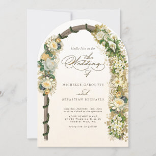 Elegant White Gold Floral Arch Wedding Invitation