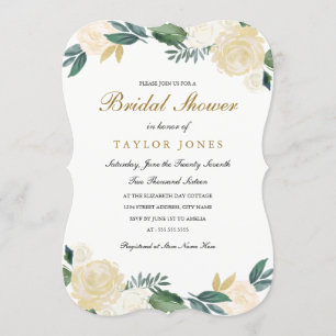 Elegant white Gold Floral Bridal Shower Invitation