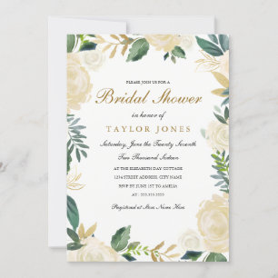 Elegant white Gold Floral  Bridal Shower invite