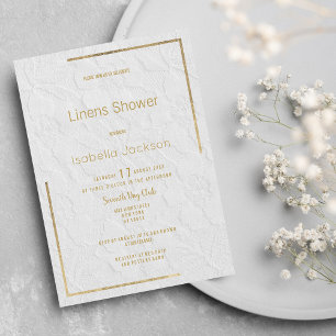 Elegant white gold floral lace Linens Shower  Invitation