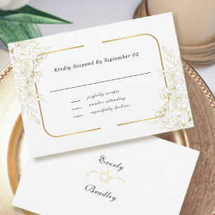 Elegant White Gold Floral Script Border Frame RSVP