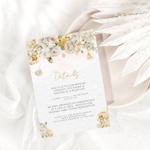 Elegant White Gold Floral Wedding Details Card