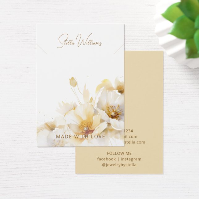 Elegant White Gold Flower Necklace Display Card (Desk)
