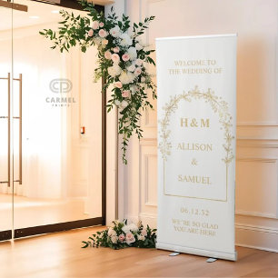 Elegant White Gold Flowers Floral Wedding Retractable Banner