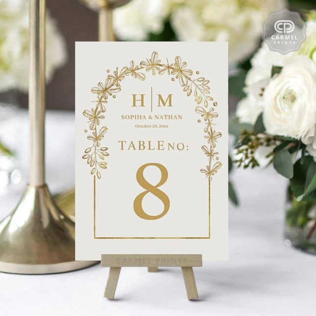 Elegant White Gold Flowers Floral Wedding Table Number (Elegant White Gold Flowers Floral Wedding Table Number)