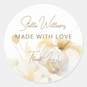 Elegant White Gold Flowers Thank You Classic Round Sticker
