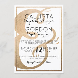 Elegant White Gold Foil Ampersand Border Wedding Invitation