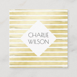 Elegant white gold foil paint striped with frame square business card