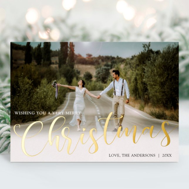 Elegant white gold foil photo Christmas Foil Holiday Card (Creator Uploaded)