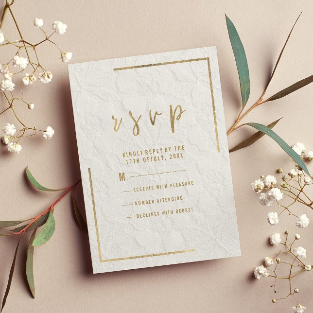 Elegant White Gold French Floral Lace RSVP Card (Elegant White Gold French Floral Lace RSVP)
