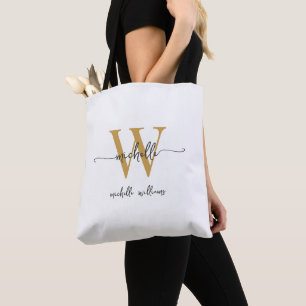 Elegant White Gold Girly Personalised Monogrammed Tote Bag