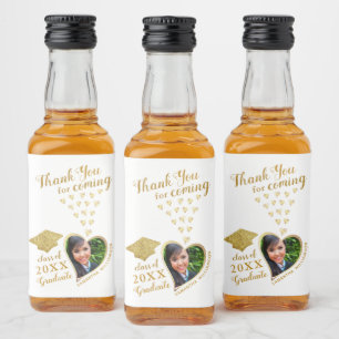 Elegant White Gold Glam Thank You 2025 Graduation Liquor Bottle Label