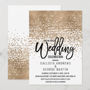 Elegant White Gold Glitter Confetti Ombre Wedding Invitation