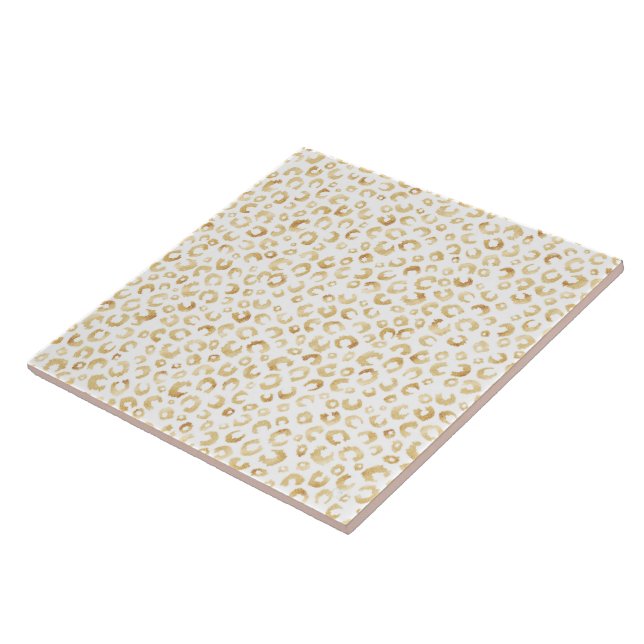 Elegant White Gold Glitter Leopard Animal Print Tile (Side)