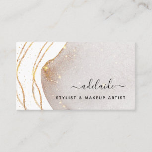 Elegant White Gold Glitter Signature Script Agate Business Card