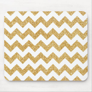 Elegant White Gold Glitter Zigzag Chevron Pattern Mouse Mat
