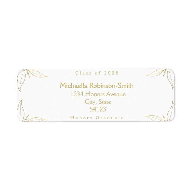 Elegant White Gold Graduation Return Address  (Front)