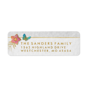 Elegant White Gold & Grey Butterfly Return Address