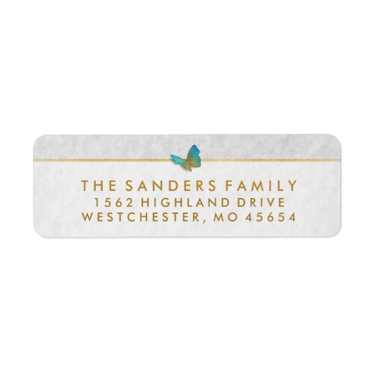 Elegant White Gold & Grey Butterfly Return Address Return Address Label