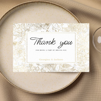 Elegant white gold grey marble floral Thank You Invitation