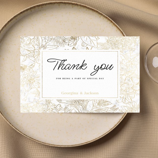 Elegant white gold grey marble floral Thank You  Invitation (Elegant white gold gray marble floral Thank You )