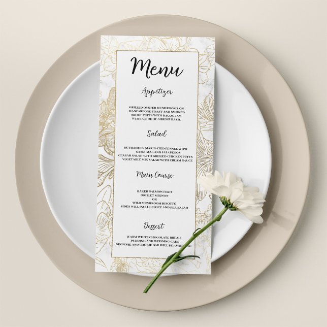 Elegant white gold grey marble floral Wedding Menu (Elegant white gold gray marble floral Wedding Menu )