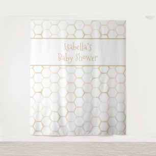 Elegant White Gold Hexagon Beehive Baby Shower Tapestry