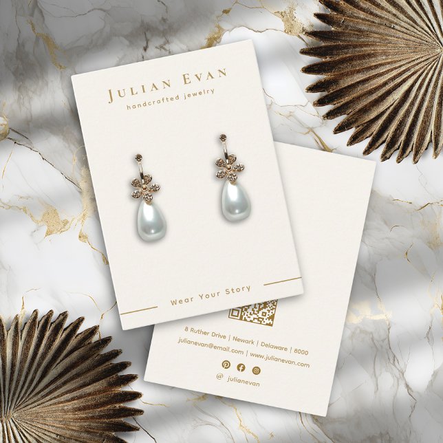 Elegant White Gold Jewellery Earring Display Business Card (Elegant White Gold Jewelry Earring Display Card)