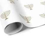 Elegant white gold Jewish menorah pattern modern Wrapping Paper<br><div class="desc">Elegant white and gold Jewish menorah pattern minimalist modern gift Wrapping Paper.
Faux gold menorah pattern on white background.
This wrapping paper is great for Hanukkah, Chanukah, bar mitzvah, bat mitzvah, Shabbat and Jewish Holidays.</div>