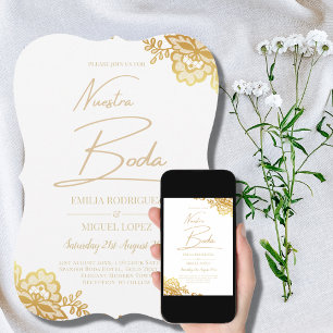 Elegant White Gold Lace Modern Wedding  Invitation