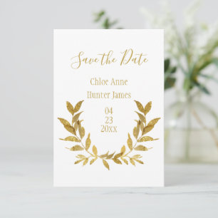 Elegant White Gold Leaf Modern Minimalistic Save The Date