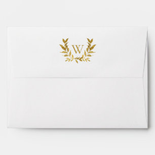 Elegant White Gold Leaf Monogram Modern Wedding Envelope