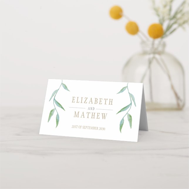 Elegant White Gold Leaves Wedding Place Card (Back)
