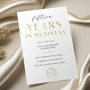 Elegant White & Gold Logo Business Anniversary Invitation